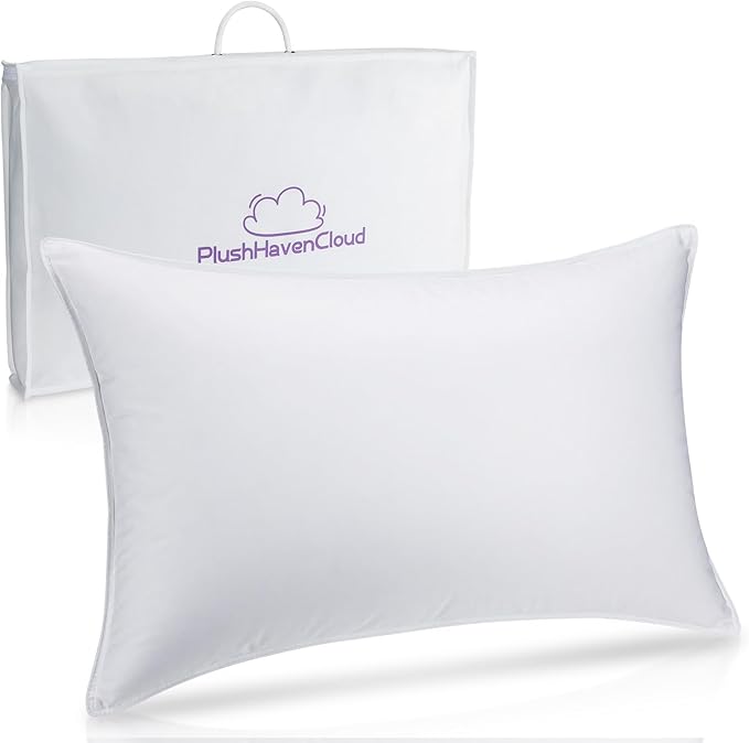 White Cotton Down Pillow - Luxury Hotel Bed Pillow with 100% Cotton, Goose Down Fiber Fill, Feather Pillow for Sleeping, 700TC Cotton Shell, Queen Size - Firm/More Support, 1 Pack