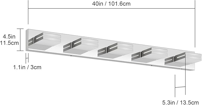 Bathroom Vanity Lighting Fixtures Over Mirror (5-Light, 40-Inch) Dimmable Modern LED Bathroom Wall Lighting Fixtures, Chrome(3000K/3500K/4000K/5000K/6000K)