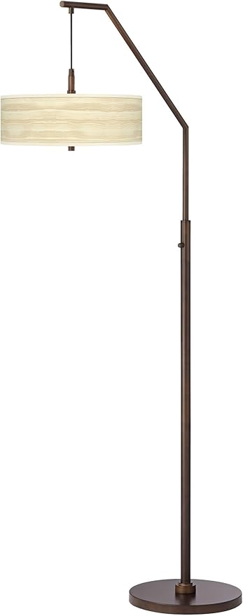 Birch Blonde Bronze Downbridge Arc Floor Lamp with Print Shade
