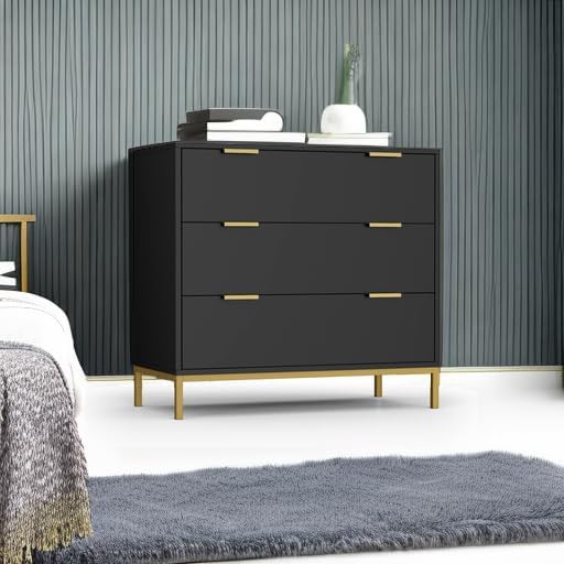 Anmytek Black Dresser for Bedroom, 3 Drawer Dresser with Spacious Storage Modern Wood Chest of Drawers for Bedroom Living Room Chest of Drawers for Hallway H0073