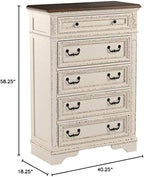 Signature Design by Ashley Realyn French Country 5 Drawer Chest, Tipover Restraint Device, 2-tone Finish, Wood, 40.13" W x 18.13" D x 58.13" H, Chipped White