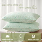 ACCURATEX Cooling Memory Foam Pillows for Sleeping Standard Size Set of 2, Adjustable Fluffy Pillows with Removable Cover, Cool Bed Pillow for Side Back Stomach Sleepers, Machine Washable, Green