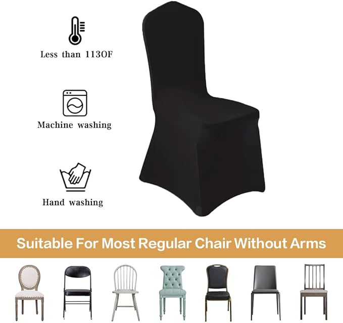 50 Pcs Black Washable Removable Universal for Wedding Party Dining Banquet Polyester Spandex Stretch Slipcovers Chair Covers