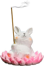 Lotus Rabbit Incense Holder Cute Animal Figurine Incense Burner Flower Stand Ash Catcher Creative Cartoon Resin Rabbit Statue for Home Room Decor Meditation Yoga Spa