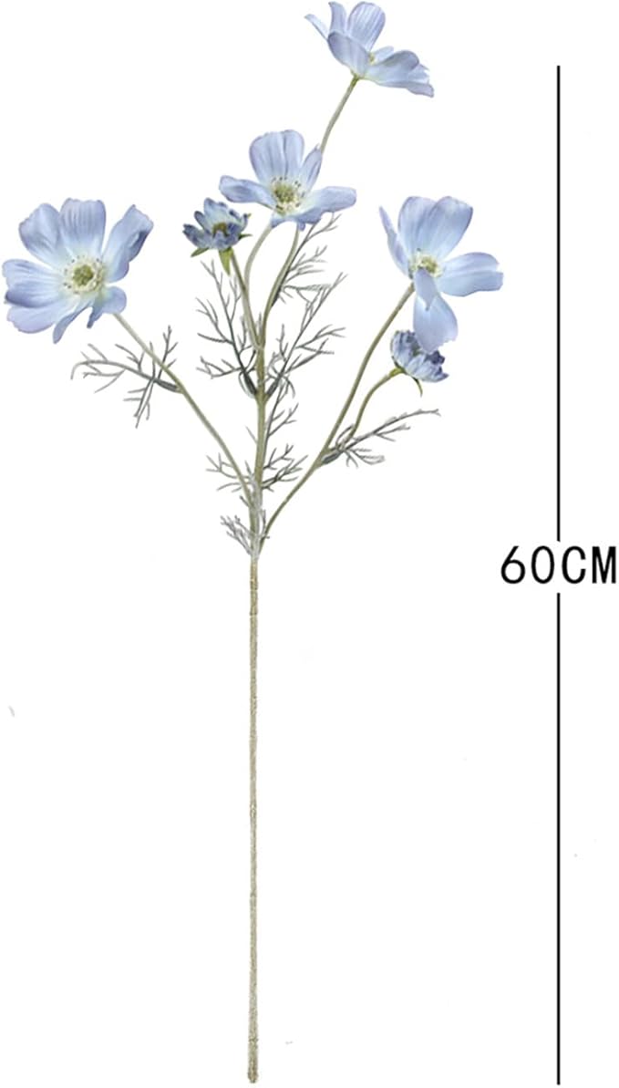 2 Pcs Artificial Fake Flowers Plants Cosmos Silk Flower Arrangements Wedding Bouquets Decorations Plastic Floral Table Centerpieces for Home Kitchen Garden Party Decor Approx 23.6'' High - Light Blue