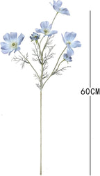 2 Pcs Artificial Fake Flowers Plants Cosmos Silk Flower Arrangements Wedding Bouquets Decorations Plastic Floral Table Centerpieces for Home Kitchen Garden Party Decor Approx 23.6'' High - Light Blue