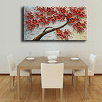 YaSheng Art -Large Size hand-painted Oil Painting On Canvas Texture Palette Knife Red Flowers Paintings Modern Home Decor Wall Art Painting Colorful 3D Flowers Tree Paintings Ready to hang 24x60inch