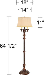 Barnes and Ivy Traditional Italian Standing Floor Lamp Candelabra Style 4-Light 64.5" Tall Bronze Brown Gold Bell Shade with Trim Decor for Living Room Reading House Bedroom Family Home