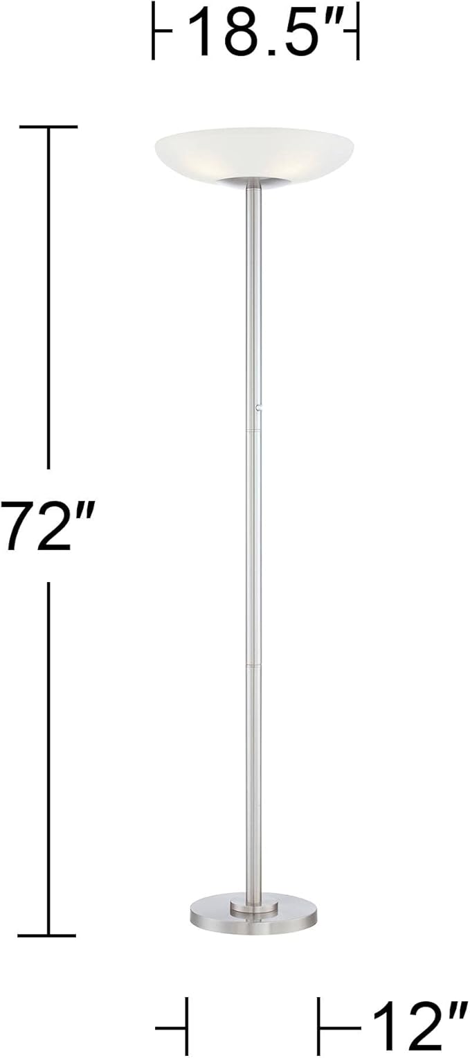 Possini Euro Design Meridian Modern Torchiere Floor Lamp Standing LED 4-Light 72" Tall Brushed Nickel Silver White Frosted Glass Shade Decor for Living Room Reading House Bedroom Office