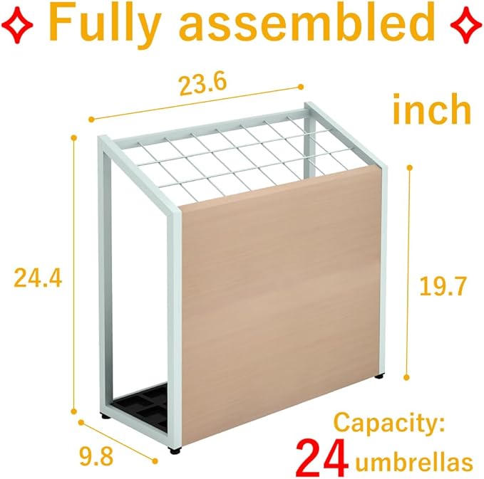 AKIRA Large Capacity Umbrella Stand for 24-Umbrellas Modern Natural Wood Grain & Gray Metal Entryway Organizer Rack Holder for Office or Lobby, Model US-US-0625-GYNA
