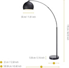 Teamson Home Arquer 66.93" Arc Floor Lamp for Living Rooms, Home Offices, Dining Rooms, Bedrooms with Faux Black Marble Base and Black Bell Shade