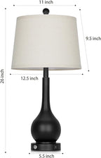 26" Black Table Lamp for Living Room Single, Touch Control Bedside Lamp for Nightstand, 3-Way Dimmable End Table Lamp for Bedroom with USB Charging Port (1 Pack)