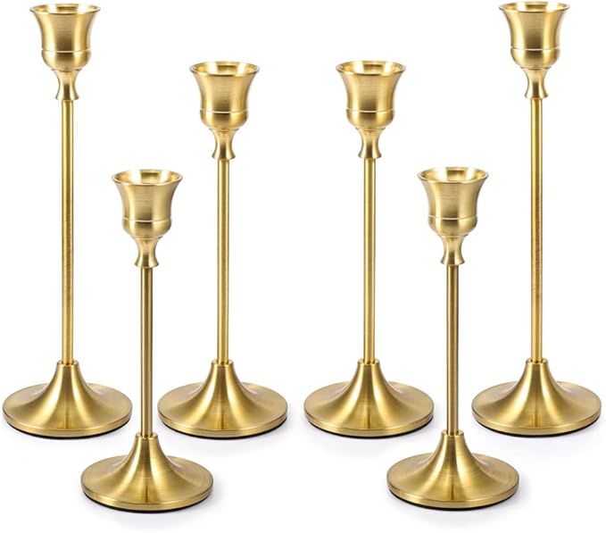 Candlestick Holders Taper Candle Holders - Gold Candlestick Holder Set of 6 Candle Stick Holders kit Classic Decorative Candle Stick for Christmas, Wedding, Party, Dinner Tables,Home Décor