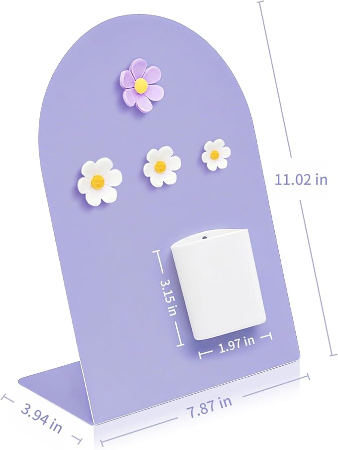 Desk Magnetic Message Board, Metal Bulletin/Memo Board with Magnetic Pen Holder and Flower Pins with Stand, Souvenir/Photo Display Board for Home, Office, Dormitory, Apartment, 8 * 11Inch