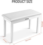 Donner Duet Piano Bench with Storage, Solid Wooden Keyboard Bench Piano Bookcase Stool Chair Seat with High-Density Sponges Padded Cushion, White