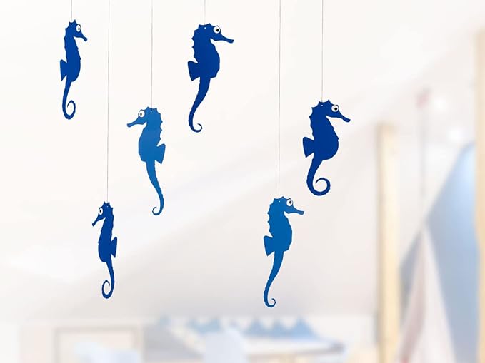 Flensted Mobiles Sea Horse Blue Hanging Mobile - 22 Inches - High Quality Cardboard