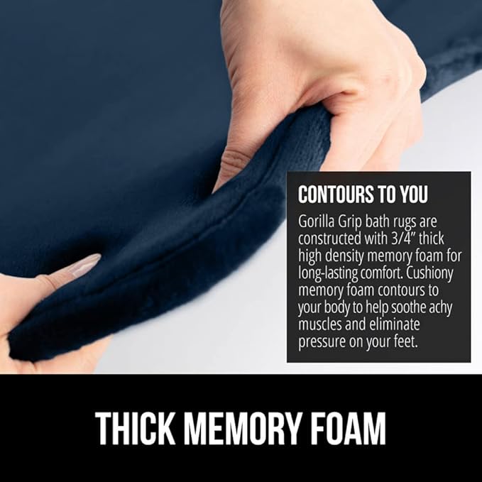 GORILLA GRIP Memory Foam Bath Rugs, Soft Absorbent Velvet Bathroom Mats, Durable Dots on Underside, Machine Washable Bathmat, Carpet Rug Room Decor for Shower Floor, 42x24 Mat, Navy Blue