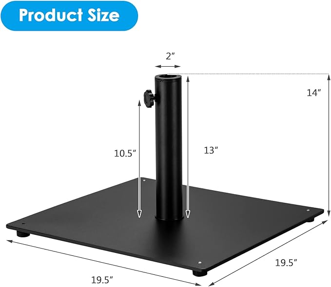 Tangkula 36LBS Square Umbrella Base, Heavy Duty Patio Umbrella Base Stand with 3 Adapters, 20”x20” Weighted Outdoor Umbrella Stand with Adjustable Foot, Suitable for Backyard, Deck, Poolside