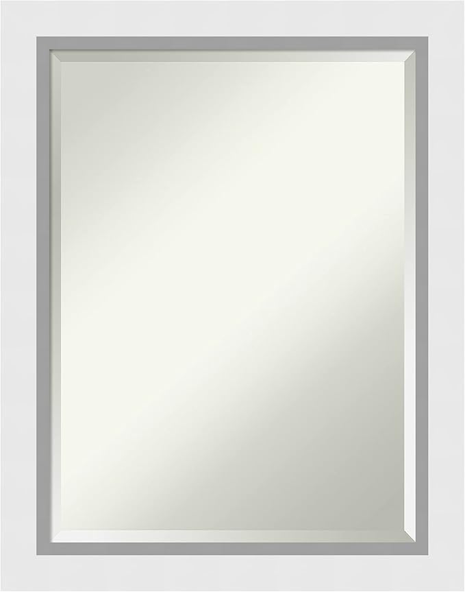 Amanti Art White Wall Mirror 28x22 Blanco White Rectangle Bathroom Mirror for Wall Decor Living Room, Medium Modern Wood Frame, Hangs Horizonally and Vertically, Bathroom Decor, Beveled Edge