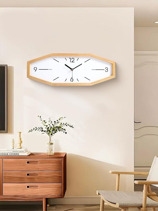 Wooden Retro Wall Clocks, 18 Inches Square Clocks Rectangular Wall Clock Battery Operated Silent Non-Ticking, for Kitchen Living Room Office Home Desk Bedroom (Primary Color)