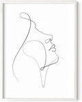Minimalist Woman Profile Wall Art Upward Gaze Continuous Line Drawing Feminine Face 12x16 Inch Oak Wood White Framed Modern Aesthetic Print for Living Room
