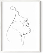 Minimalist Woman Profile Wall Art Upward Gaze Continuous Line Drawing Feminine Face 12x16 Inch Oak Wood White Framed Modern Aesthetic Print for Living Room