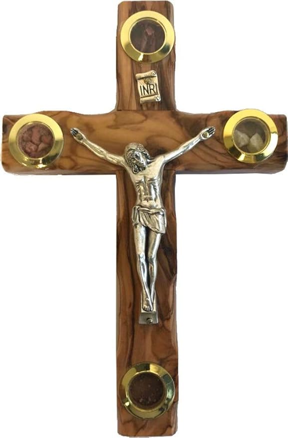 Holy Land Market Olive wood Cross from Bethlehem with a Certificate and Lord prayer card (6.2 Inches), Brown