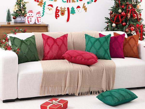 decorUhome Spring Throw Pillow Covers 20x20 Inch Set of 2, Soft Plush Faux Fur Wool Burgundy Couch Pillow Covers, Decorative Neutral Pillow Cases for Bed Sofa Living Room Home Decor