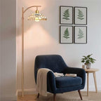 Floor Lamp with Amber Glass Shade, Dimmable Standing Lamp with Remote, Gold Floor Lamp for Living Room,Bedroom, Mid Century Tall Lamp with 12W LED Bulb