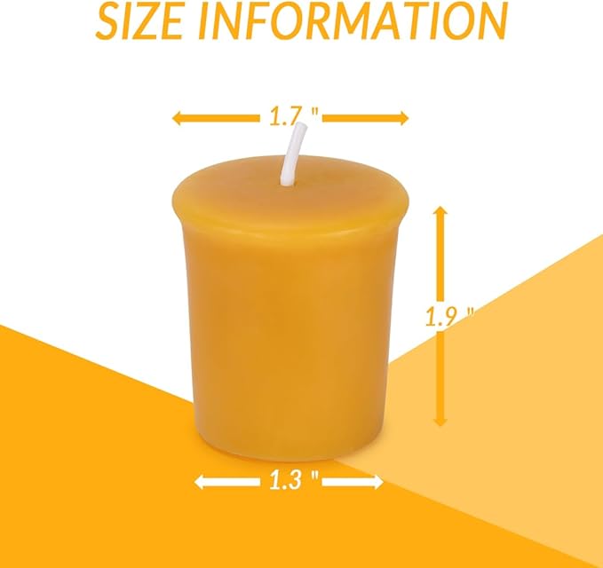 18PCS Pure Natural Beeswax Votive Candles Bulk, Unscented Handmade Candles for Home Décor, Room, Party, Spa, Gift - 15 Hour Burn Time
