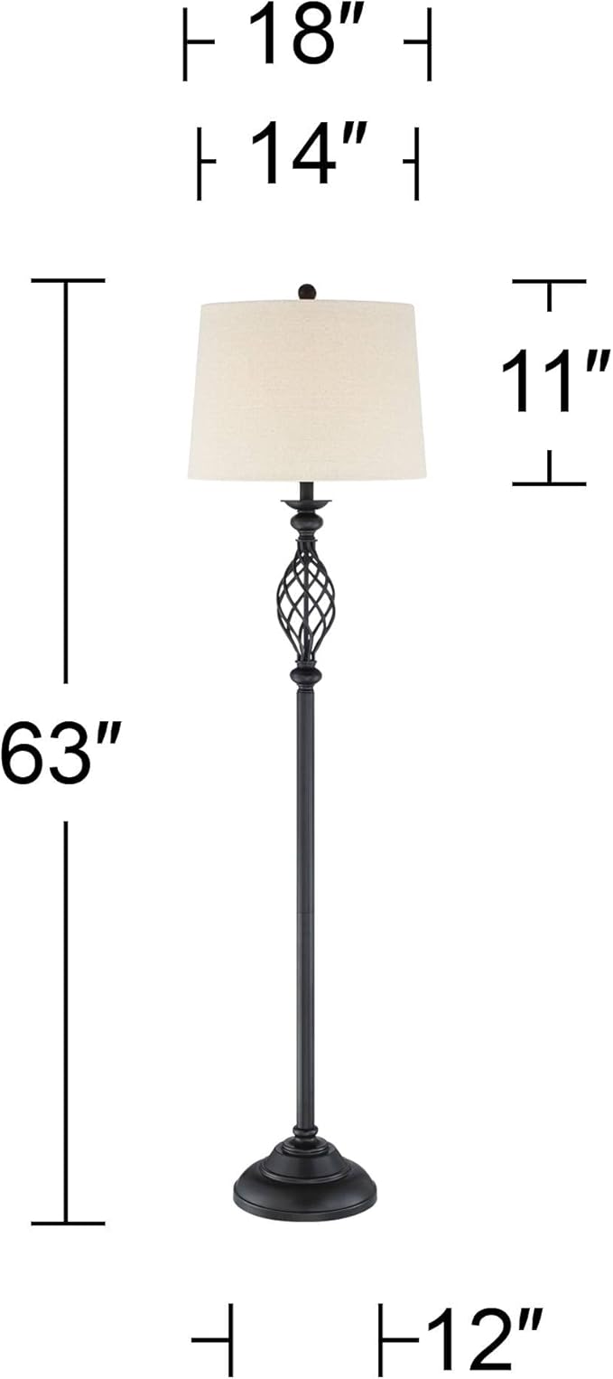 Franklin Iron Works Annie Rustic Farmhouse Industrial Vintage Floor Lamp Standing 63" Tall Bronze Iron Scroll Font Cream Hardback Drum Shade Decor for Living Room Reading House Bedroom Home