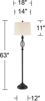 Franklin Iron Works Annie Rustic Farmhouse Industrial Vintage Floor Lamp Standing 63" Tall Bronze Iron Scroll Font Cream Hardback Drum Shade Decor for Living Room Reading House Bedroom Home