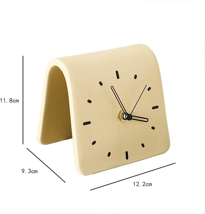 Creative Ceramic Tabletop Clock Simple Desk Alarm for Home Decor Living Room Bedside Silent Quartz (Creamy Beige)
