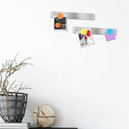 Magnetic Bulletin Strips 5PCS Self Adhesive Frameless Stainless Iron Bulletin Board Bar with 10 Magnetic Buttons for Memo Photo Notes Office School Home