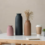 Ceramic Vase Set-3, Small Flower Vases for Decor, Modern Boho Farmhouse Style, Decorative Vases for Pampas Grass & Dried Flowers, Distressed Finish (Light Coffee)