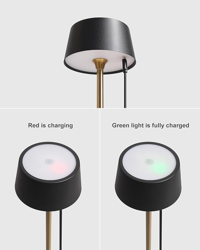 DAWALIGHT Cordless Lamp 4000mAh Rechargeable tbale lamp LED Desk Lamp Stepless Dimming Black and Gold Battery Operated Portable Cordless 2700K Gold Base