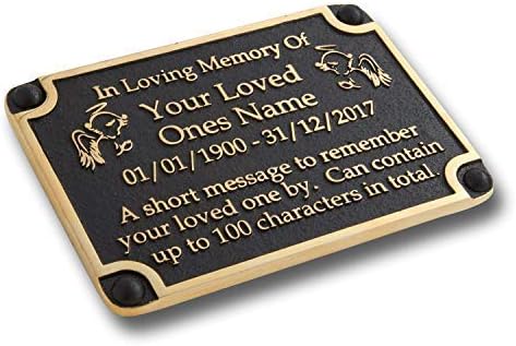 The Metal Foundry Personalised Memorial Angels Metal Plaque For Memory Of A Loved One, Mother, Father Or Grandparents. With Stake As Garden Stones Statue Gift Alternative Idea Handmade In Brass