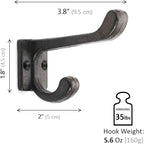 Ambipolar 5 Pack Decorative Cast Iron Heavy Duty Double Hooks, Wall Mounted Coat Hooks, Vintage Inspired (Antique Black) (Modern Type)