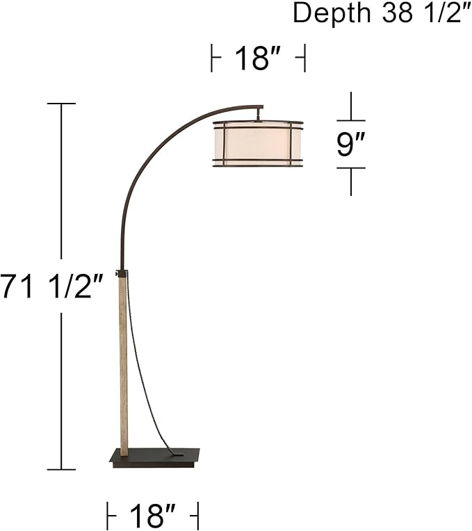Franklin Iron Works Gentry Industrial Rustic Farmhouse Arc Floor Lamp 71 1/2" Tall Oil Rubbed Bronze 2-Light Oatmeal Fabric Drum Shade for Living Room Reading Bedroom Office House Home Decor