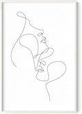 Minimalist Face to Face Wall Art Two Portraits Continuous Line Drawing 24x36 Inch Oak Wood White Framed Modern Aesthetic Profile Print for Bedroom Decor