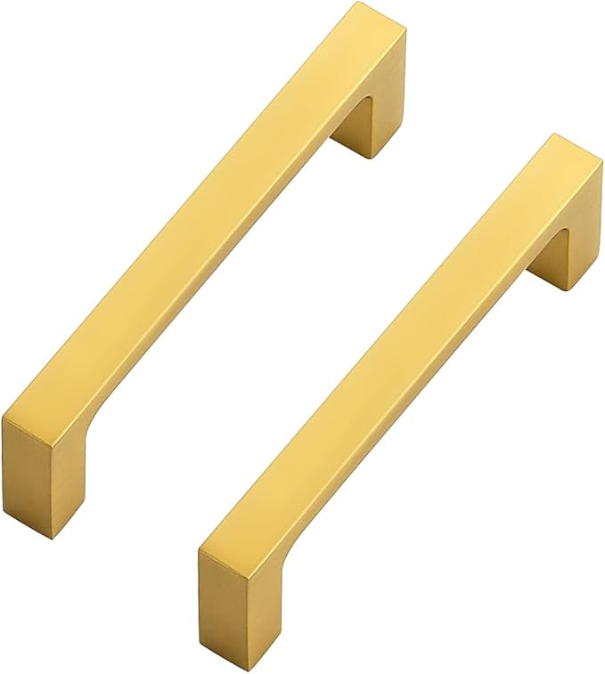 Ravinte 5 Pack Solid 3-1/2 Inch Kitchen Square Cabinet Handles Brushed Brass Cabinet Pulls Drawer Pulls Kitchen Cupboard Hardware Handles