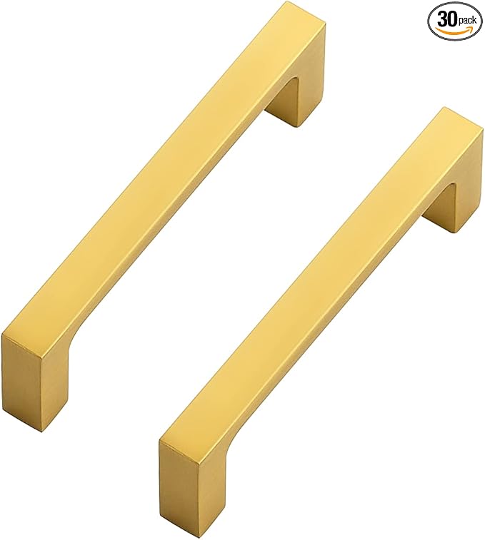 Ravinte 30 Pack Solid 3-1/2 Inch Kitchen Square Cabinet Handles Brushed Brass Drawer Pulls Kitchen Cabinet Hardware Handles