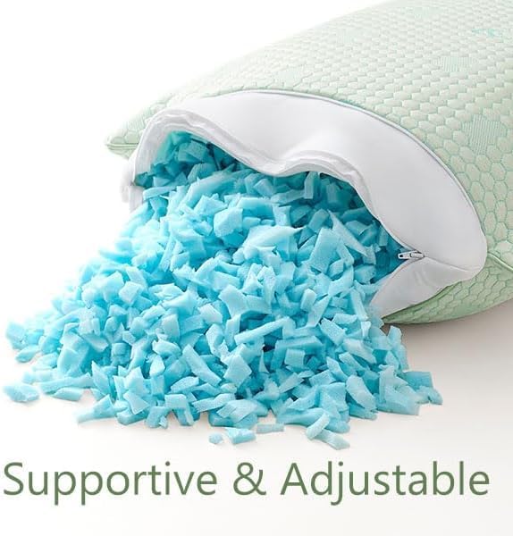 ACCURATEX Cooling Memory Foam Pillows for Sleeping King Size Set of 2, Adjustable Fluffy Pillows with Removable Cover, Cool Bed Pillow for Side Back Stomach Sleepers, Machine Washable, Green