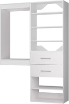 ROOMTEC Modular Closet System, 67" Wall Mounted Closet Organizer with Hanging Rods and Drawers, Wooden Tower for Walk-In Closets, Wardrobe Storage Kit, White