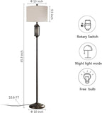 65'' Farmhouse Floor Lamp for Living Room with 2 Light Sources, Vintage Tall Standing Lamp with Frosted Acrylic Nightlight, Rustic Floor Light for Bedroom Office Corner, Bulbs Included
