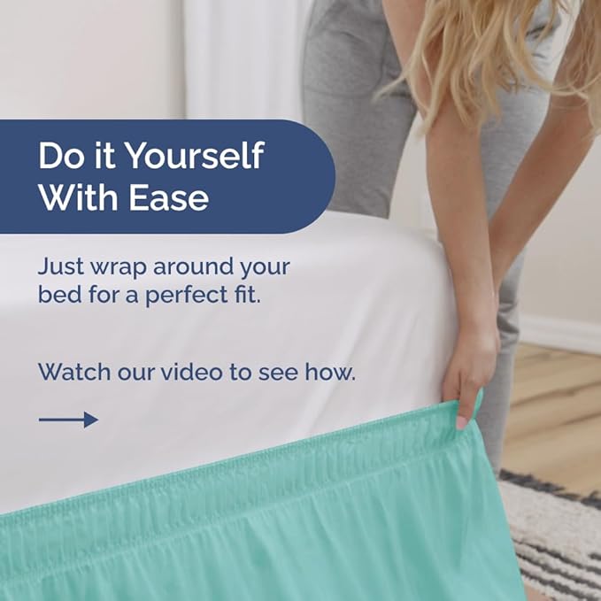 Wrap Around Dust Ruffle Bed Skirt - Spa Blue - for Full Size Beds with 15 Inch Drop - Easy Fit Elastic Strap - Adjustable Pleated Bedskirt w/Brushed Fabric Wrinkle Free - for Women, Men, Kids & Teens