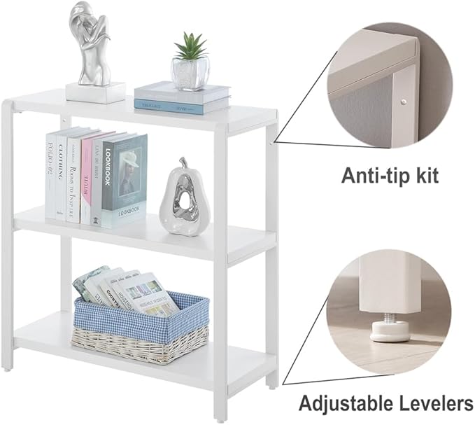 EXCEFUR 3-Tier Bookshelf and Bookcase, Rustic Wood and Metal Book Shelves, Industrial Shelving Unit for Living Room Bedroom, White Oak