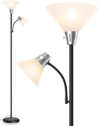LEPOWER Floor Lamp, Standing Lamp Replaceable 3000K Energy-Saving, Lamp for Living Room with Adjustable Reading Light, Modern Bright Floor Lamp for Bedroom, Living Room, Office