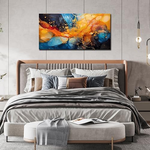 Abstract Canvas Wall Art Blue Orange Black Canvas Prints Modern Living Room Bedroom Home Office Wall Decor Framed Artwork Size 24x48