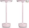 2 Pack Rechargeable Cordless Table Lamps, Portable 5000mAh LED Table Light, 3 Color Stepless Dimming Battery Powered Metal Table Lamp for Outdoo/Restaurant/Home/Patio.(Light Pink)